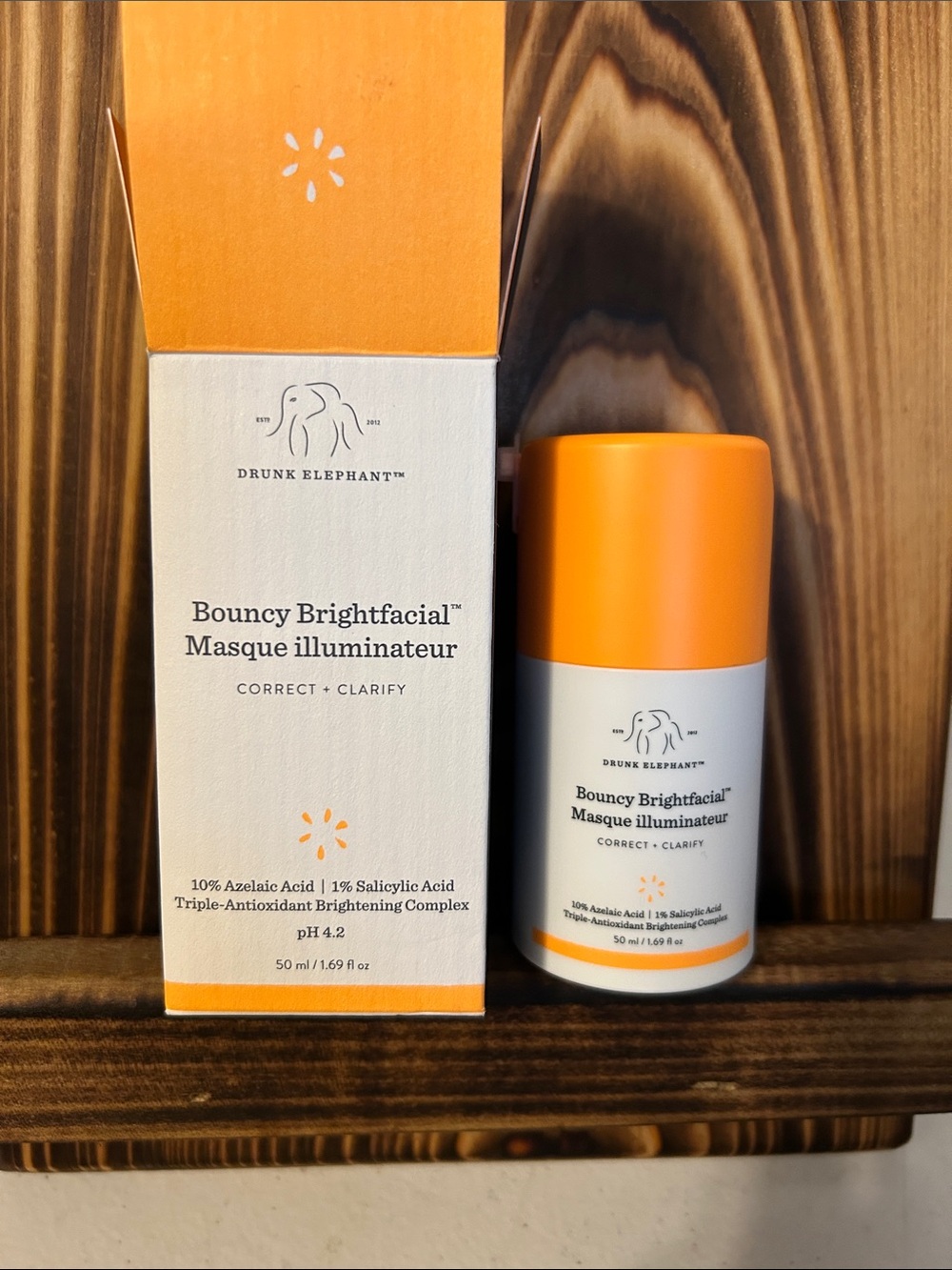 Drunk Elephant Bouncy Brightfacial Masque - Orange and White Packaging